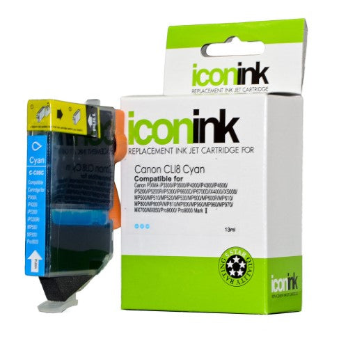 Cyan ink cartridge for Canon printers, delivers vibrant colors, prints up to 450 pages, easy installation.