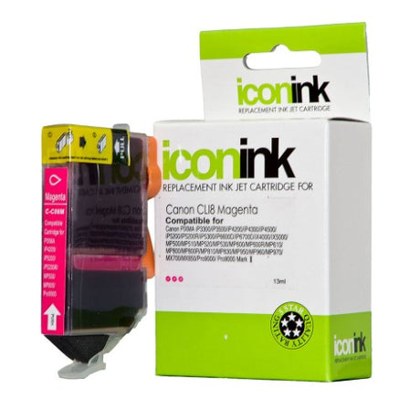 Icon Compatible Canon CLI8 Magenta Ink Cartridge for vibrant prints, compatible with multiple Canon inkjet printers.