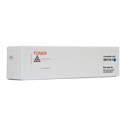 Cyan toner cartridge compatible with HP printers, yields 1000 pages, ideal for consistent, high-quality prints.