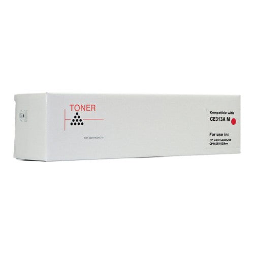 Icon Compatible HP CE313A Magenta Toner Cartridge for vibrant prints, 1000 page yield, easy installation, and HP compatibility.