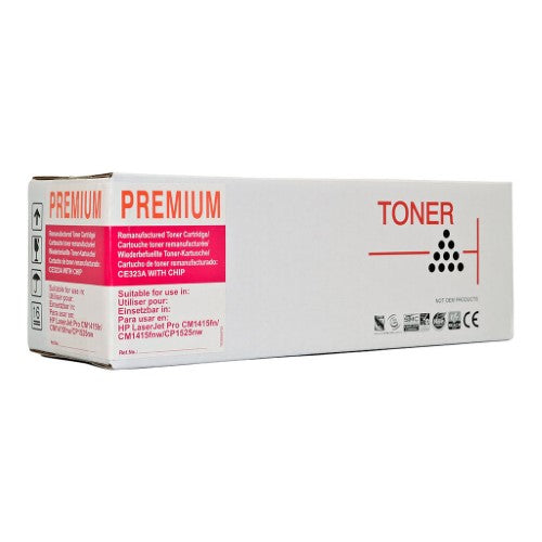 Icon Compatible HP CE323A/CB543A Magenta Toner Cartridge for vibrant prints, 1,400-page yield, easy installation.