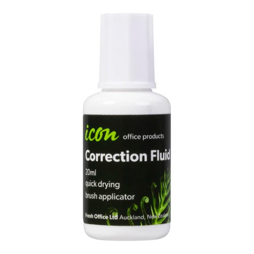 Icon Correction Fluid 20ml, pack of 12, for quickly covering printing and handwritten errors with smooth finish.