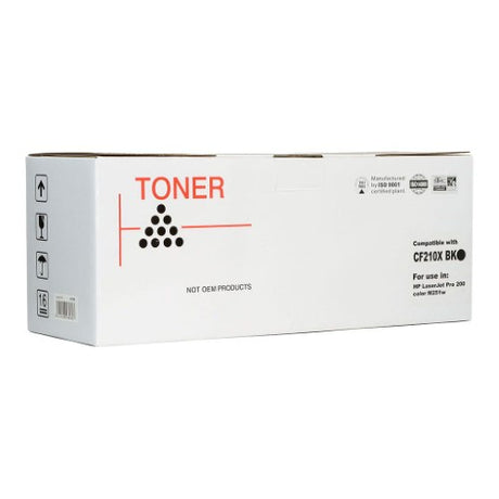 High-yield Icon Compatible HP CF210X Black Toner cartridge providing 2400 pages of sharp text and vibrant images for home and office use.