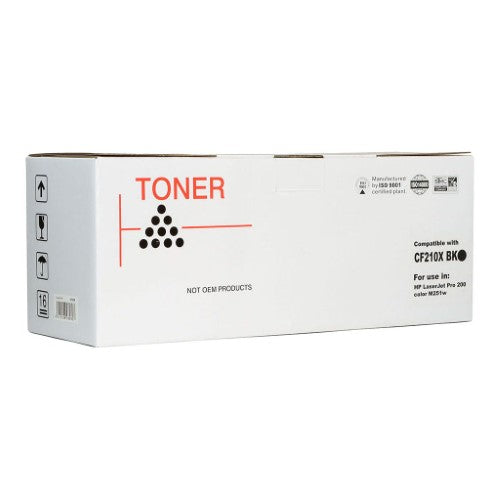 High-yield Icon Compatible HP CF210X Black Toner cartridge providing 2400 pages of sharp text and vibrant images for home and office use.