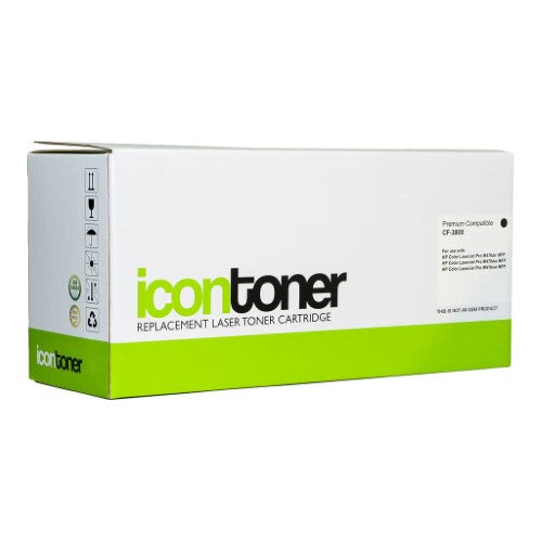 Icon Compatible HP CF380X Black Toner Cartridge for high-resolution prints, 4,400-page yield, ideal for professional documents.