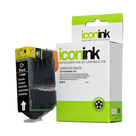 Icon Compatible Canon PGI5 Black Ink Cartridge for sharp text and vibrant images, prints up to 650 pages, easy installation.