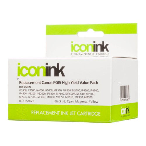 Icon Compatible Canon PGI5 CLI8 ink value pack with 5 cartridges for vibrant prints and high page yields.