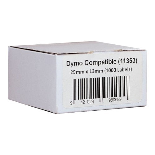 Icon Compatible Dymo LW Labels 25mmx13mm, 1000 labels per roll for clear, durable labeling with DYMO printers.