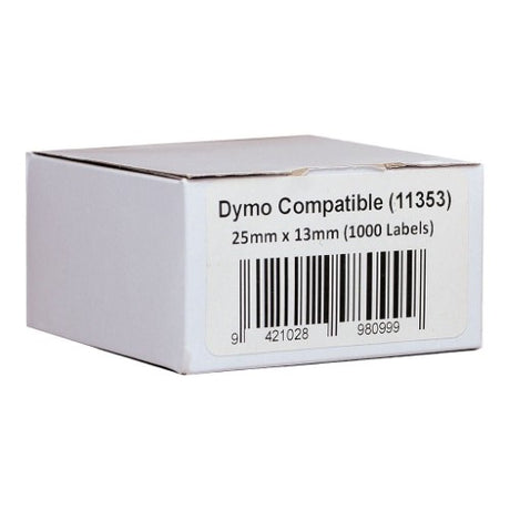 Icon Compatible Dymo LW Labels 25mmx13mm, 1000 labels per roll for clear, durable labeling with DYMO printers.