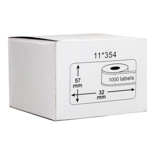 Removable Dymo LW labels, 57x32mm, 1000 labels per roll, ideal for shipping and organization with clear printing.