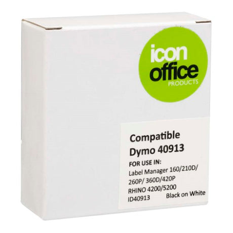 Icon Compatible Dymo D1 Label Tape, 9mm x 7m, Black on White for clear, durable labeling in home and office settings.