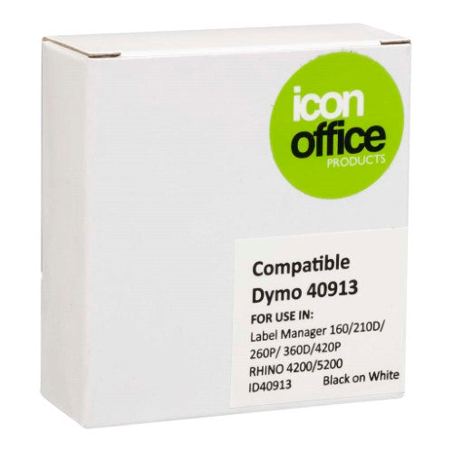 Icon Compatible Dymo D1 Label Tape, 9mm x 7m, Black on White for clear, durable labeling in home and office settings.