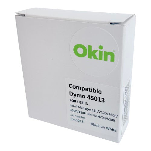 Icon Compatible Dymo 12mm D1 Tape in black on white, 7m long. Durable, scratch-resistant, ideal for various labeling tasks.
