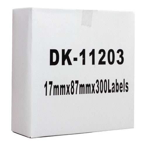 High-quality Icon DK labels, 17x87mm, 300 roll, perfect for versatile labeling with sharp black print on white.