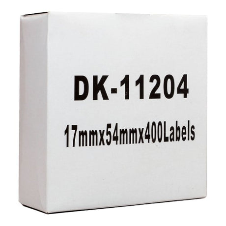 Icon compatible Brother DK labels in black on white, measuring 17x54mm with 400 pre-cut labels for versatile organization.