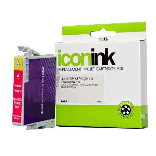 Icon Compatible Epson T0493 Magenta Ink Cartridge for vibrant prints, compatible with popular Epson models, yields 430 pages.