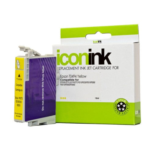 Icon Compatible Epson T0494 Yellow Ink Cartridge for vibrant prints, yielding up to 430 pages, easy to install, compatible with select Epson printers.
