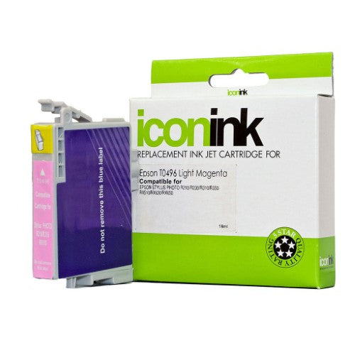 Icon Compatible Epson T0496 Light Magenta Ink Cartridge for vibrant prints, yields up to 430 pages, easy to replace.