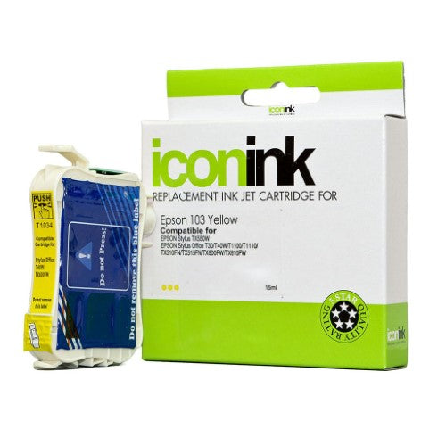 Yellow ink cartridge for Epson printers, prints up to 865 pages, ensuring vibrant and durable color for high-quality outputs.
