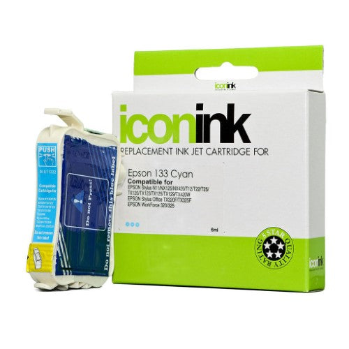 Cyan ink cartridge compatible with various Epson printers, prints up to 240 pages with vibrant quality.