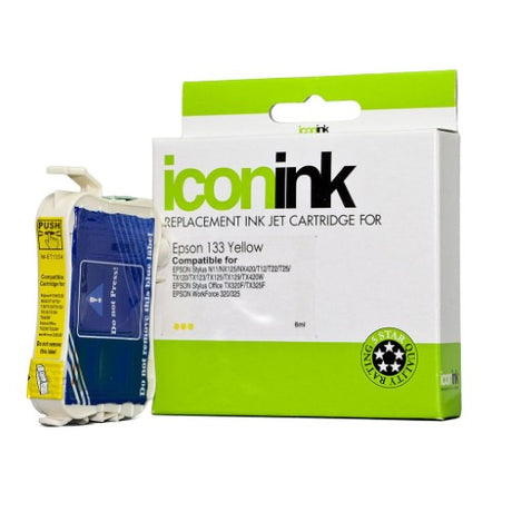 Icon Compatible Epson 133 Yellow Ink Cartridge for vibrant prints, compatible with various Epson inkjet printers.