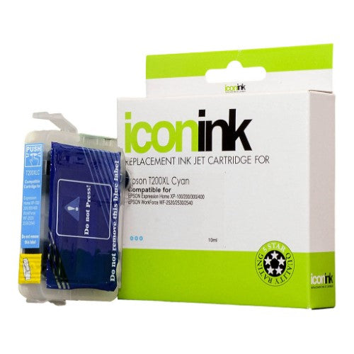 Icon Compatible Epson 200XL C13T201292 Cyan Ink Cartridge for vibrant prints, yields up to 450 pages, easy to install.