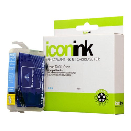 Icon Compatible Epson 200XL C13T201292 Cyan Ink Cartridge for vibrant prints, yields up to 450 pages, easy to install.