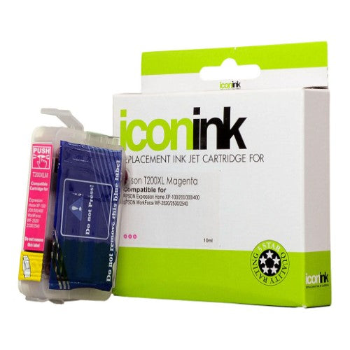 Icon Compatible Epson 200XL Magenta Ink Cartridge for vibrant prints, yields up to 450 pages, compatible with various Epson models.