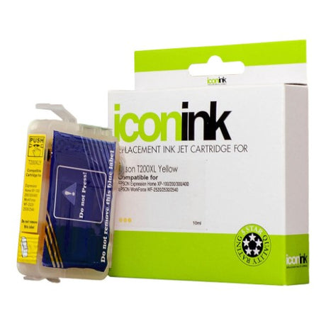 Icon Compatible Epson 200XL Yellow Ink Cartridge for vibrant prints, yields up to 450 pages, fits various Epson models.