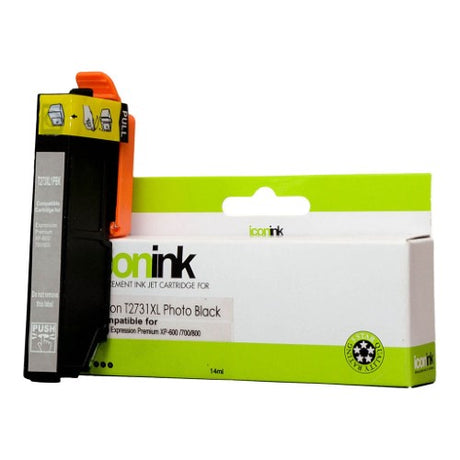 Icon Compatible Epson 273XL Photo Black Ink Cartridge for high-quality prints, yields up to 650 pages, compatible with XP600, XP700, XP800.