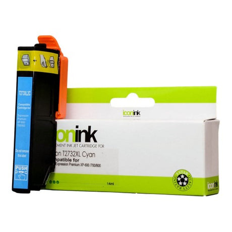 Cyan ink cartridge for Epson printers, yields up to 650 pages with vibrant colors and easy installation.