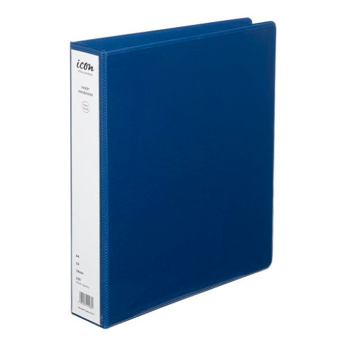 Navy Blue A4 2D binder with 38mm spine, clear inside pockets, and customizable front/back covers for organized documents.