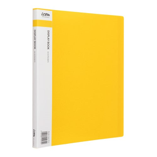 A4 display book with 20 clear pockets and vibrant yellow cover, perfect for organizing and showcasing documents.