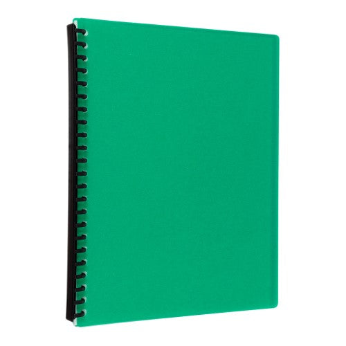 Green Icon Refillable Display Book with 20 pockets for A4 documents, features a durable cover and spiral spine for easy access.