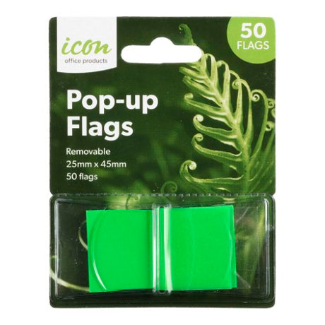 Vibrant green pop-up flags for easy marking, highlighting, and organizing important information, available in a pack of 50.