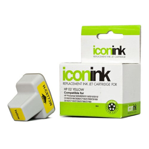 Icon Compatible HP 02 Yellow Ink Cartridge, 8ml yield, for vibrant prints with HP Deskjet and multifunction models.