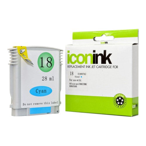 Icon Compatible HP 18 Cyan Ink Cartridge for HP printers, yields 625 pages, ensures vibrant and professional print quality.