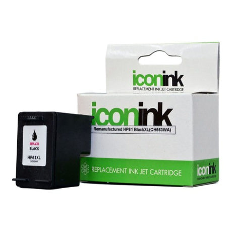 Icon Remanufactured HP 61 Black XL Ink Cartridge, high yield, compatible with various HP models, ideal for quality prints.