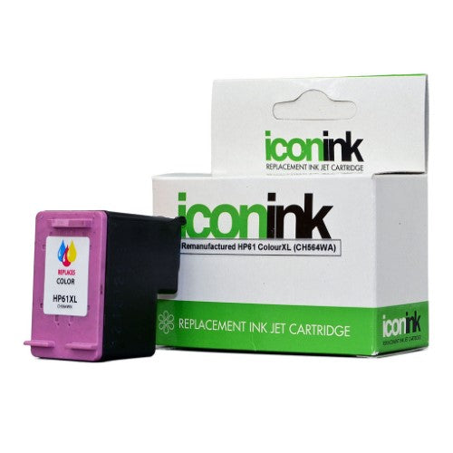 Icon Remanufactured HP 61 Colour XL Ink Cartridge for vibrant prints, compatible with various HP models, yields 165 pages.