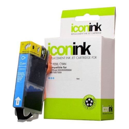 Icon Compatible HP 920 Cyan XL Ink Cartridge for vibrant prints, 700-page yield, easy to replace, compatible with various HP printers.