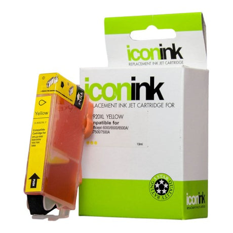 Icon Compatible HP 920 Yellow XL Ink Cartridge for vibrant prints, 700-page yield, and easy installation.