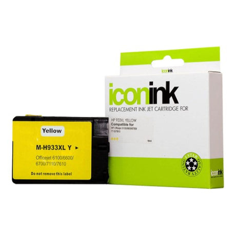 Icon Compatible HP 933 XL Yellow Ink Cartridge for vibrant prints, 825 pages yield, easy installation for HP printers.