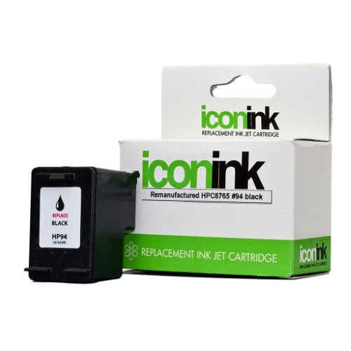 Icon Remanufactured HP 94 Black Ink Cartridge ensuring high-quality prints, compatible with various HP models, 16ml capacity.