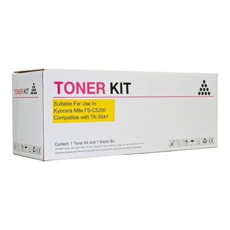 Icon Compatible Kyocera TK554 Yellow Toner Cartridge for vibrant prints, 6000-page yield, easy installation, fits FSC5200DN.