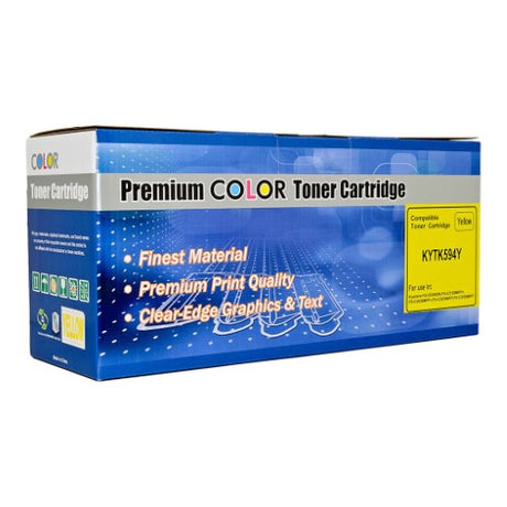 Icon Compatible Kyocera TK594 Yellow Toner Cartridge for vibrant prints, yields 5,000 pages, compatible with various Kyocera printers.