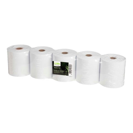 Pack of 5 high-quality bond paper rolls, 76mm x 70mm, for clear prints in EFTPOS machines and cash registers.