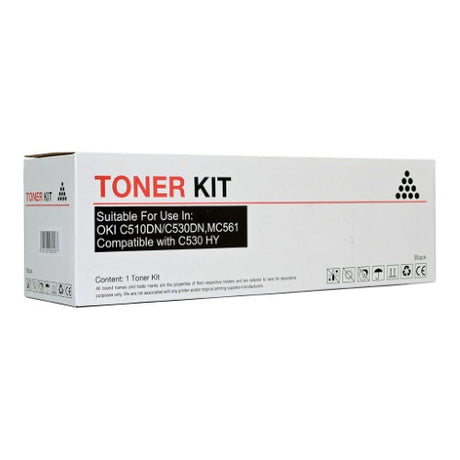 Icon Compatible OKI Black Toner for C510/C530/MC561, 5000-page yield, high-quality prints, easy to install.