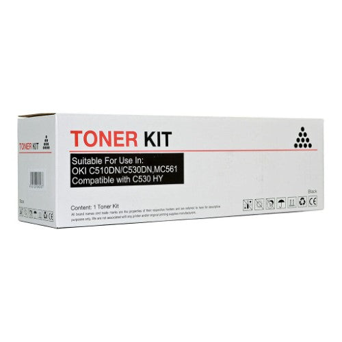 Icon Compatible OKI Black Toner for C510/C530/MC561, 5000-page yield, high-quality prints, easy to install.