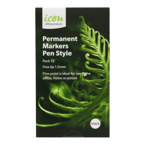 Pack of 12 Icon Permanent Markers in black, ideal for labeling, crafting, and art on various surfaces.