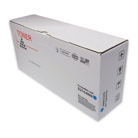 Icon Compatible Samsung CLT-C406S Cyan Toner Cartridge for vibrant prints, 1000-page yield, easy installation, fits multiple Samsung printers.